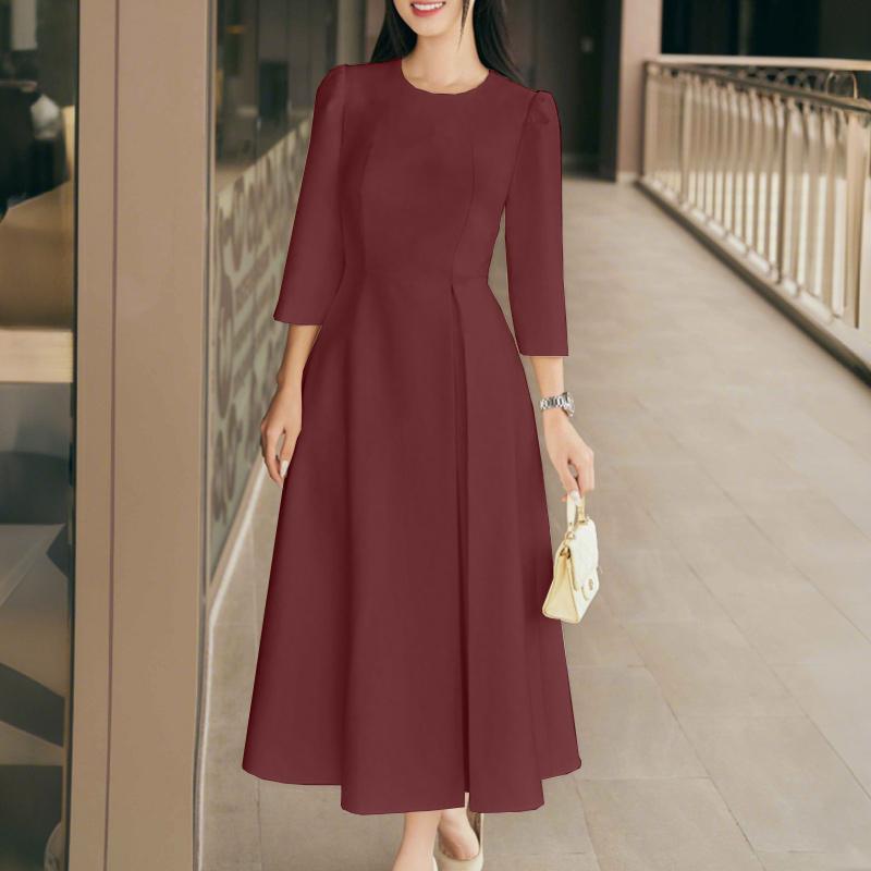 ZANZEA Women Casual Round Neck 3/4 Sleeve Loose Dress