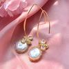 Nouveau Style Tendance Abeille Cristal Brillant Perle d'Eau Douce Naturelle Baroque Boucles d'Oreilles Pendantes à Franges Dorées 14K pour Femme
