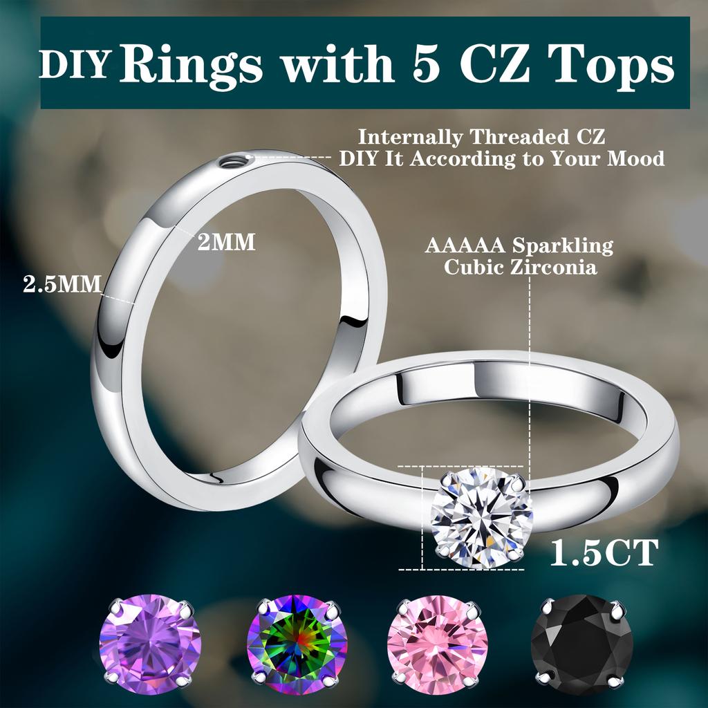 Doe-het-zelf 1,5 CT Solitaire Verlovingsringen Trouwringen Verwisselbaar Roestvrij Staal Ronde Zirkonia Belofteringen voor Haar