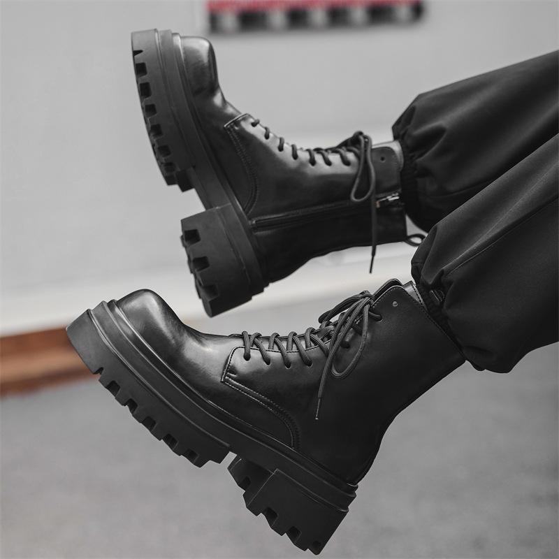 Britische Herrenmode Party Schuhe Denim Stiefel mit dicker Sohle Cool und trendy Vielseitige Herrenschuhe