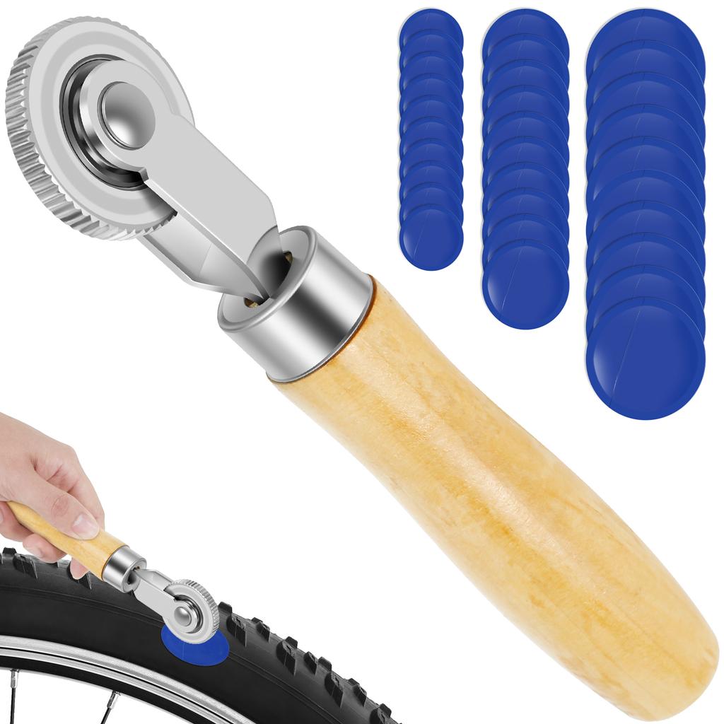 30Pcs Car Tire Repair Patch with Roller 32/45/58Mmm Tire Natural Rubber Patch Kit Car Tyre Puncture Metal Repair Roller Tool