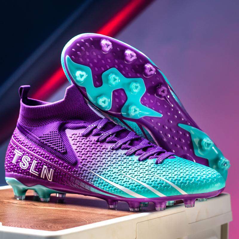 High Top 2025 Fly-woven Football Shoes Tf Broken Nails Artificial Turf AG Long Nails Men's and Women's Grass Training Shoes