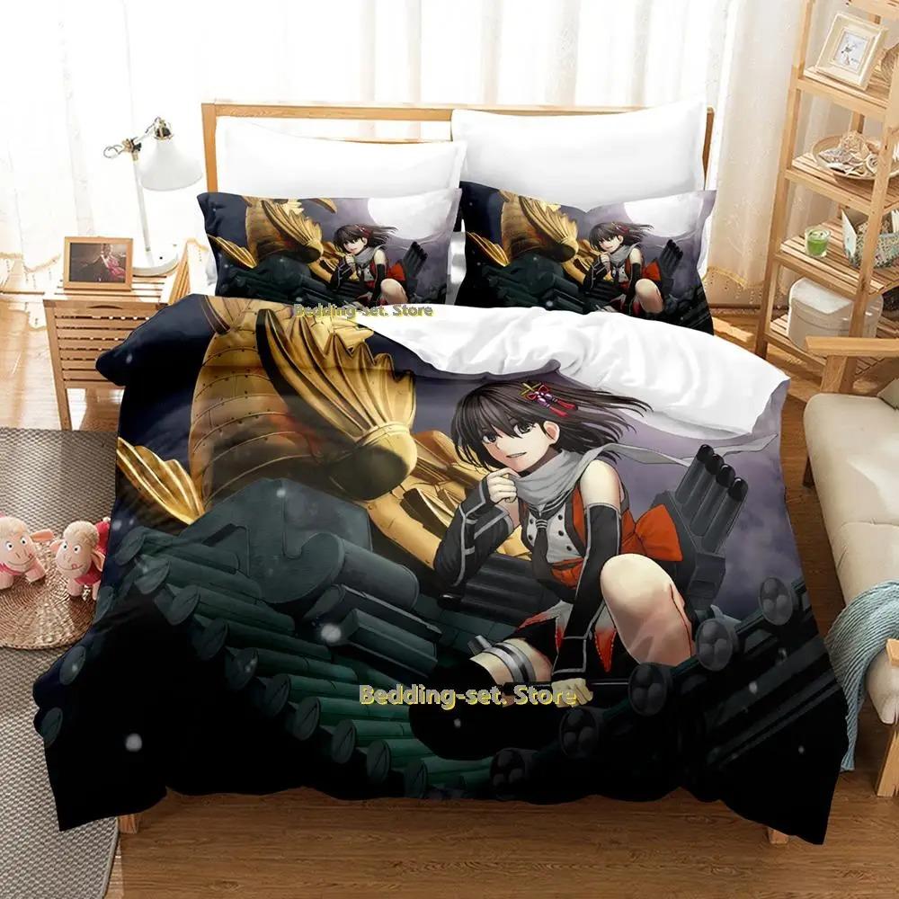 Nytt Kantai Collection Sängklädesset Tecknad Anime tredelat set Vuxen Barn Sovrum Påslakanset 3D Kawaii Flicka enkelsängsset
