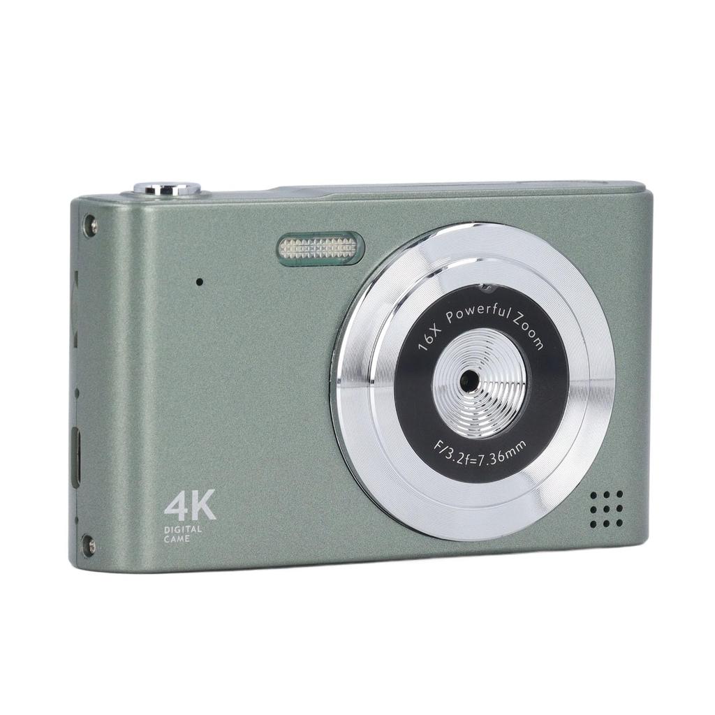 Retro Digital Camera, 4K HD 16X Zoom 48MP Portable CCD Camera with LED Flashlight and AF Autofocus for Photography (Green)