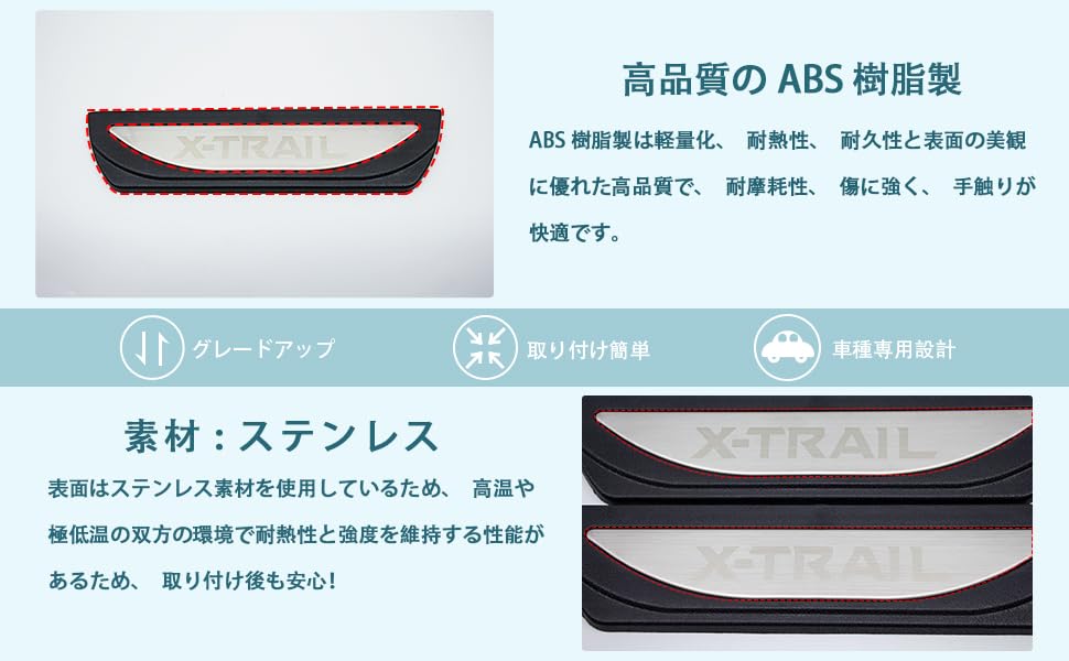 OKAYOHINN Nášlapné prahy boční nášlapy pro Nissan Ochrana proti oděru Prah dveří Interiér Skvrny a škrábance ABS pryskyřice Nerezová ocel Sada Nový T33 2022 Stříbrná