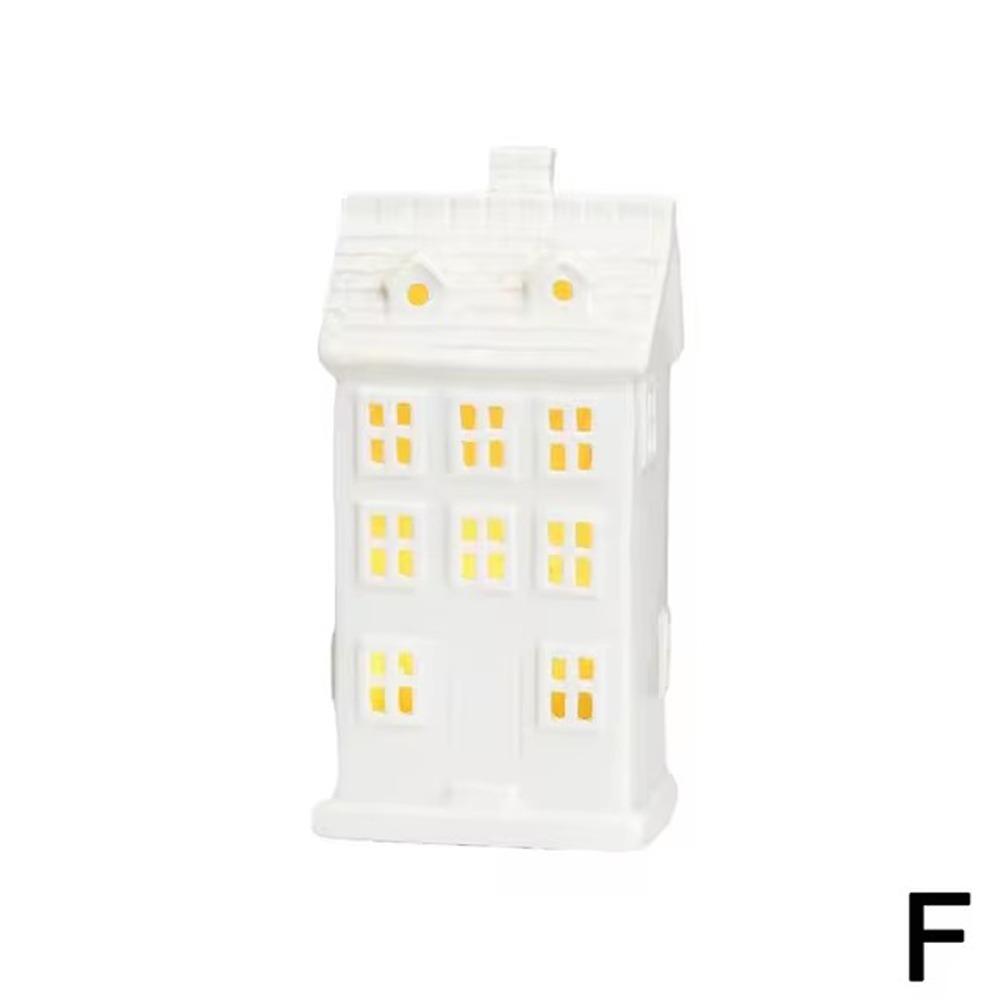 

Керамическая лампа с рождественской городской сценой Белые настольные украшения для украшения дома и стола F