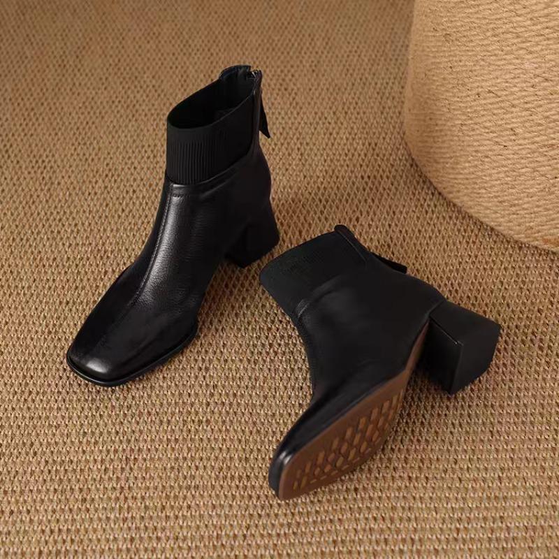 Mode Neue Schuhe mit eckiger Spitze für Damen 2025 Herbst und Winter Neu Vielseitige Mode Mittelhoher Absatz Retro Damen Stiefeletten