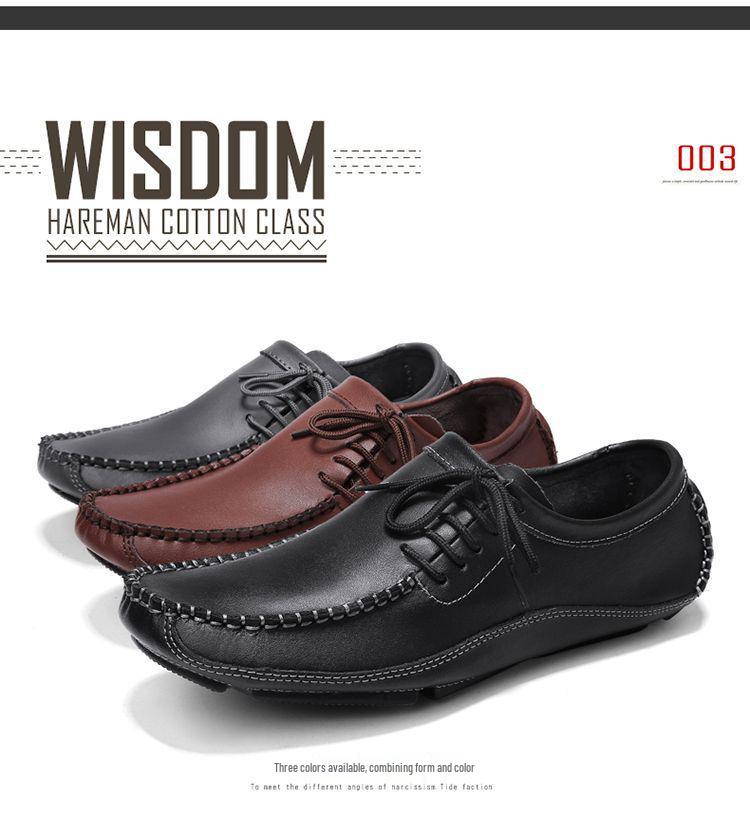 Men's Genuine Leather Driving Loafers - Wide Fit, Autumn/Winter Casual Korean Style