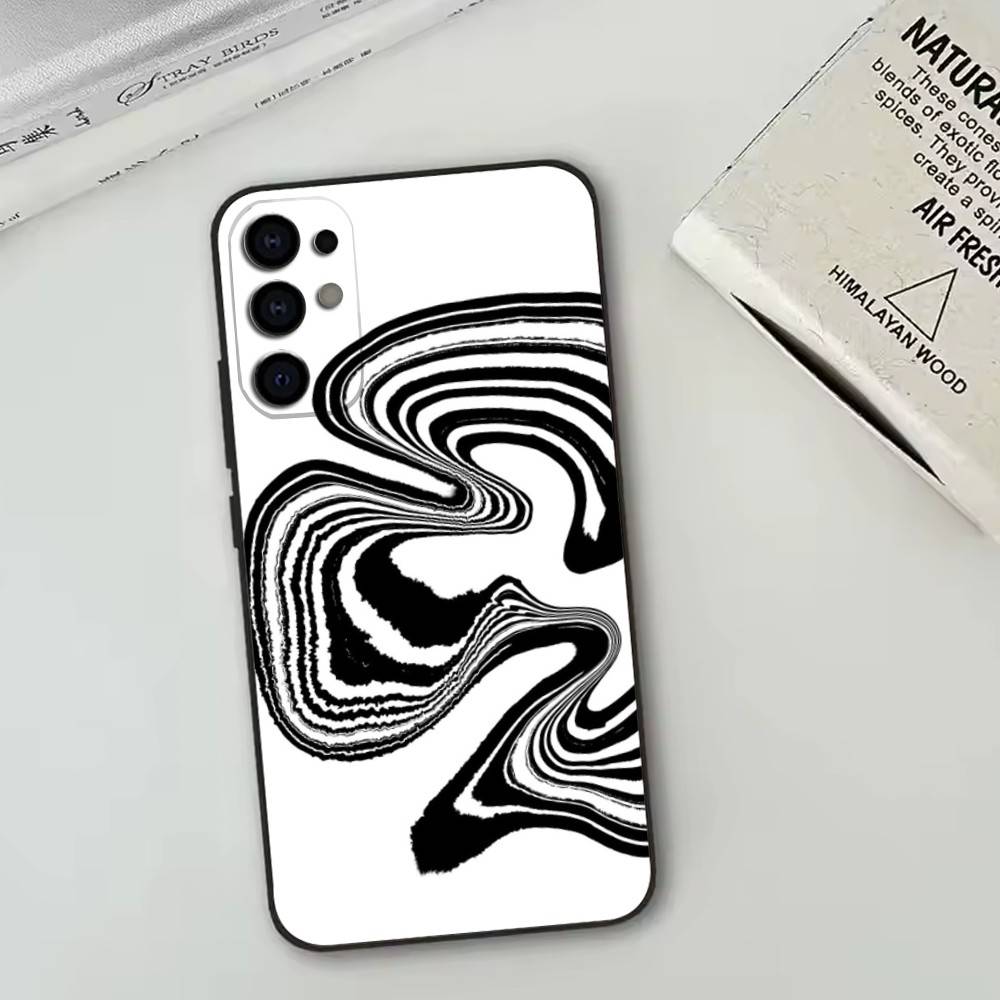 Abstract Wavy Line Art Design Phone Case Black Silicone Soft For Samsung S25,S24,S21,S22,S23,S30,Ultra,S20,Plus,Fe,Lite