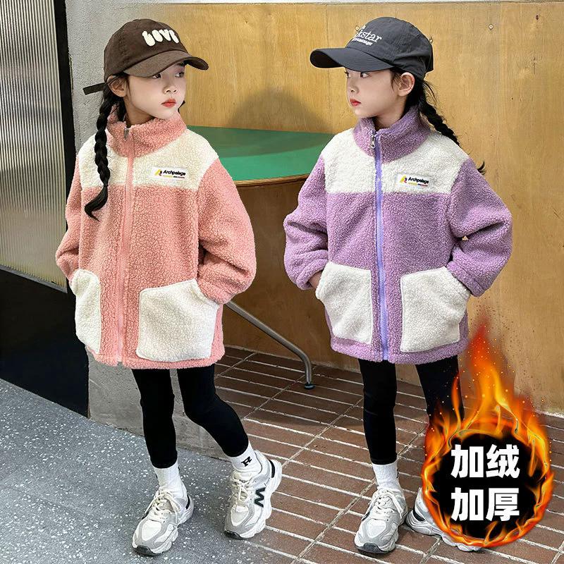 Girls LambWool Warm Jackets Autumn Winter Kids Plus Velvet Coats New Teenager Fashion Padded Outerwear Children Clothing