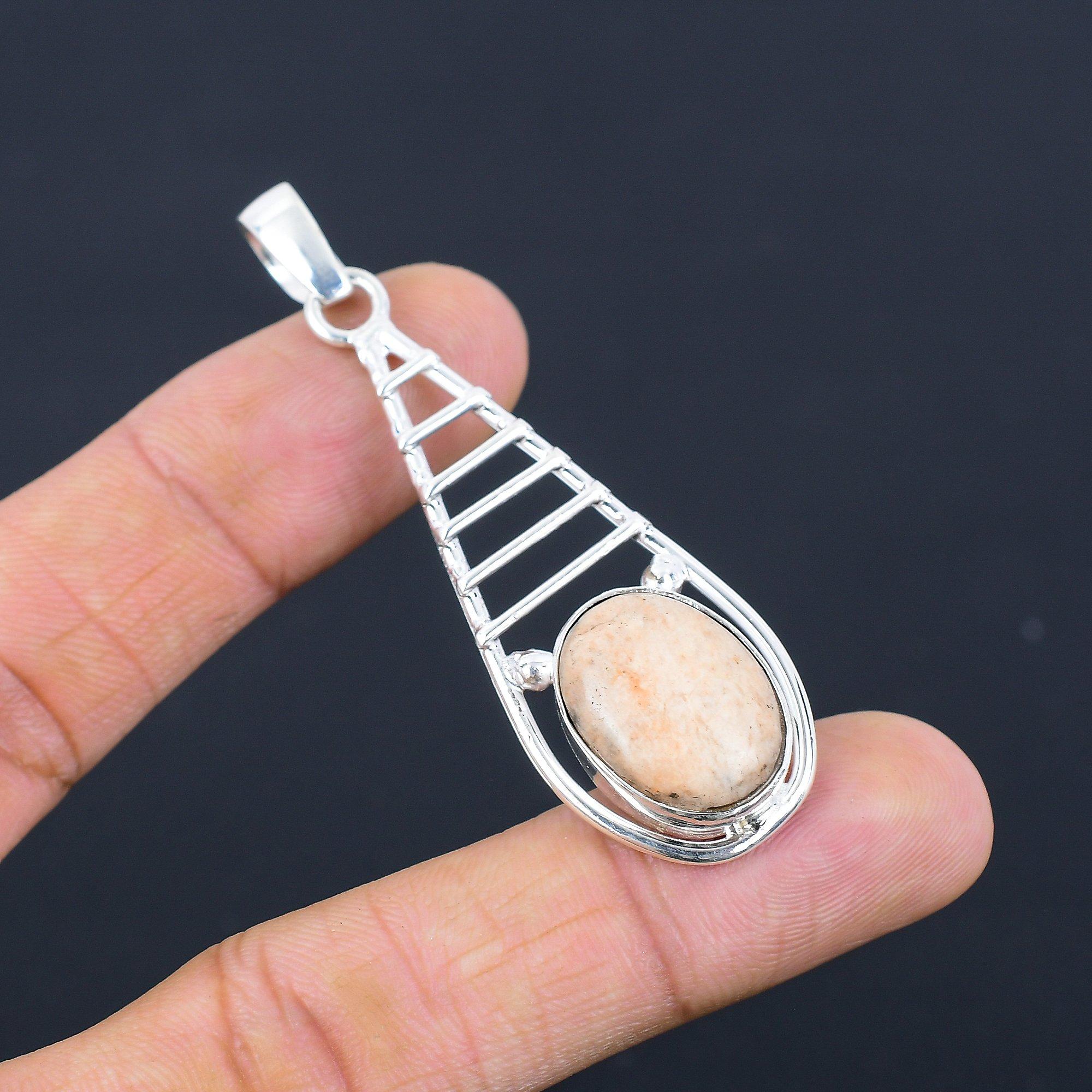 Halloween Sale Oval Ocean Jasper Gemstone 925 Silver Birthday Pendant Jewelry