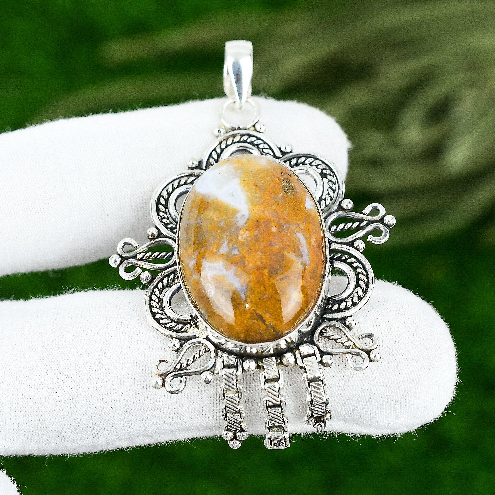 

Friendship Day Deal Plume Agate Gemstone New Pendant Jewelry 925 Sterling Silver