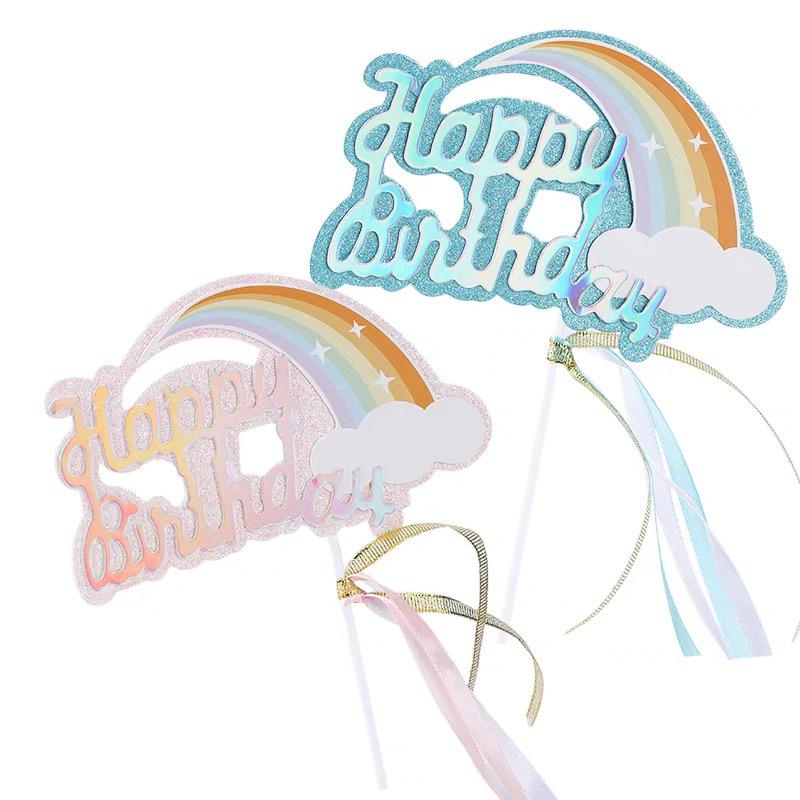 Funkelnde Regenbogen-Geburtstagstorten- und Cupcake-Topper mit Laser-Quasten und Wolken