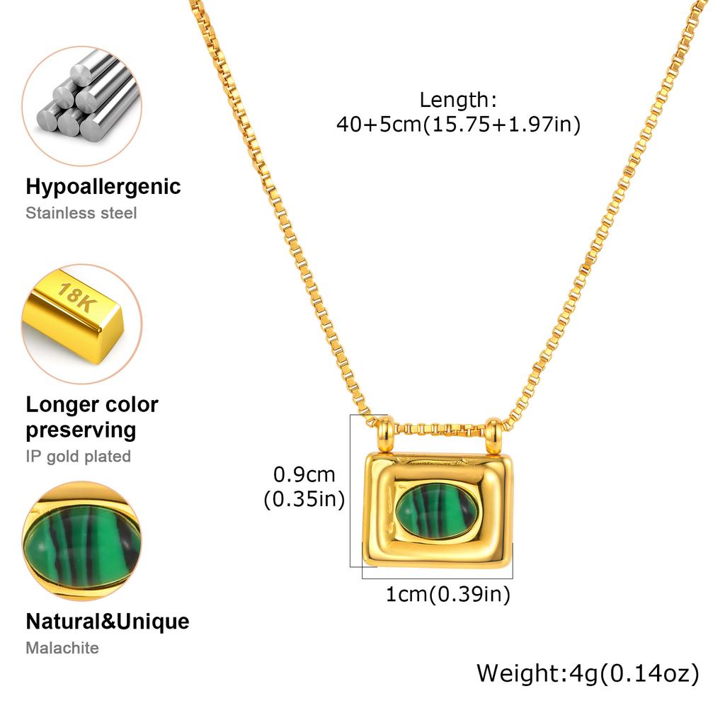 Vnox Trendy Natural Peacock Stone Pendant Necklaces for Women Gold Plated Rectangular Opal Tiger's Eye Stones Necklace Jewelry