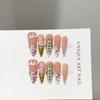 Women Long Pointed Press‑On Nails Pure‑Handmade Pink Hand Painted French 3D Engraved False Nail Patches