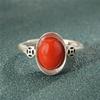 Adjustable Copper Ring With Red Agate Inlay Vintage Chinese Style Boho Jewelry Women Men