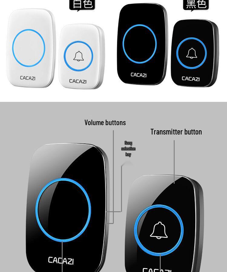 A10 Wireless Long-Range Home Doorbell with Multiple Call Bells and Elderly Pager, Compatible with EU, US, and UK Standards.