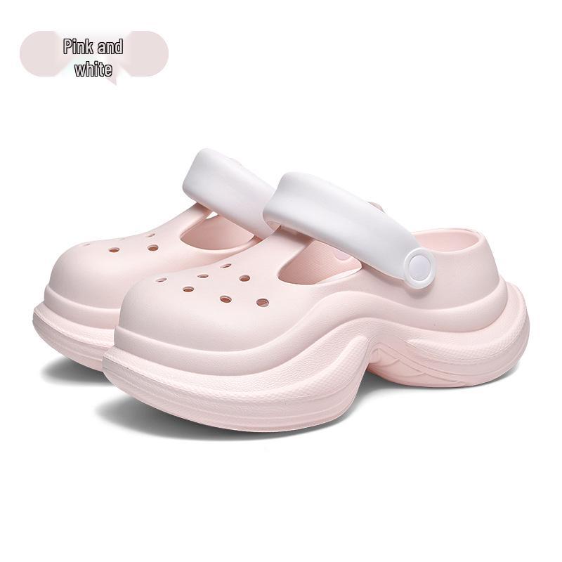 Women's 2025 Summer Thick Sole Hollow Slippers - Height Increasing, Non-Slip, Casual, Versatile, Internet Favorite