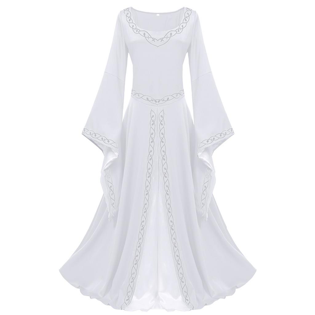 Damen Retro Gothic Kleid Europäisches Retro Einfarbig Glockenärmel Taillenkleid