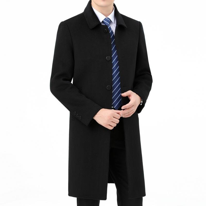 Double-sided cashmere coat for men, long woolen woolen down liner jacket, winter middle-aged woolen casual long windbreaker