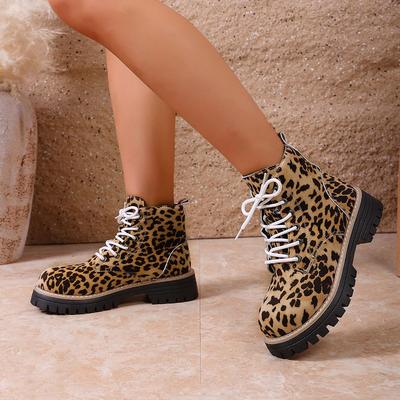 Leopard Print Plus Size Fashion Martin Boots for Women – Comfortable Thick Sole, Autumn 2025 Collection.
