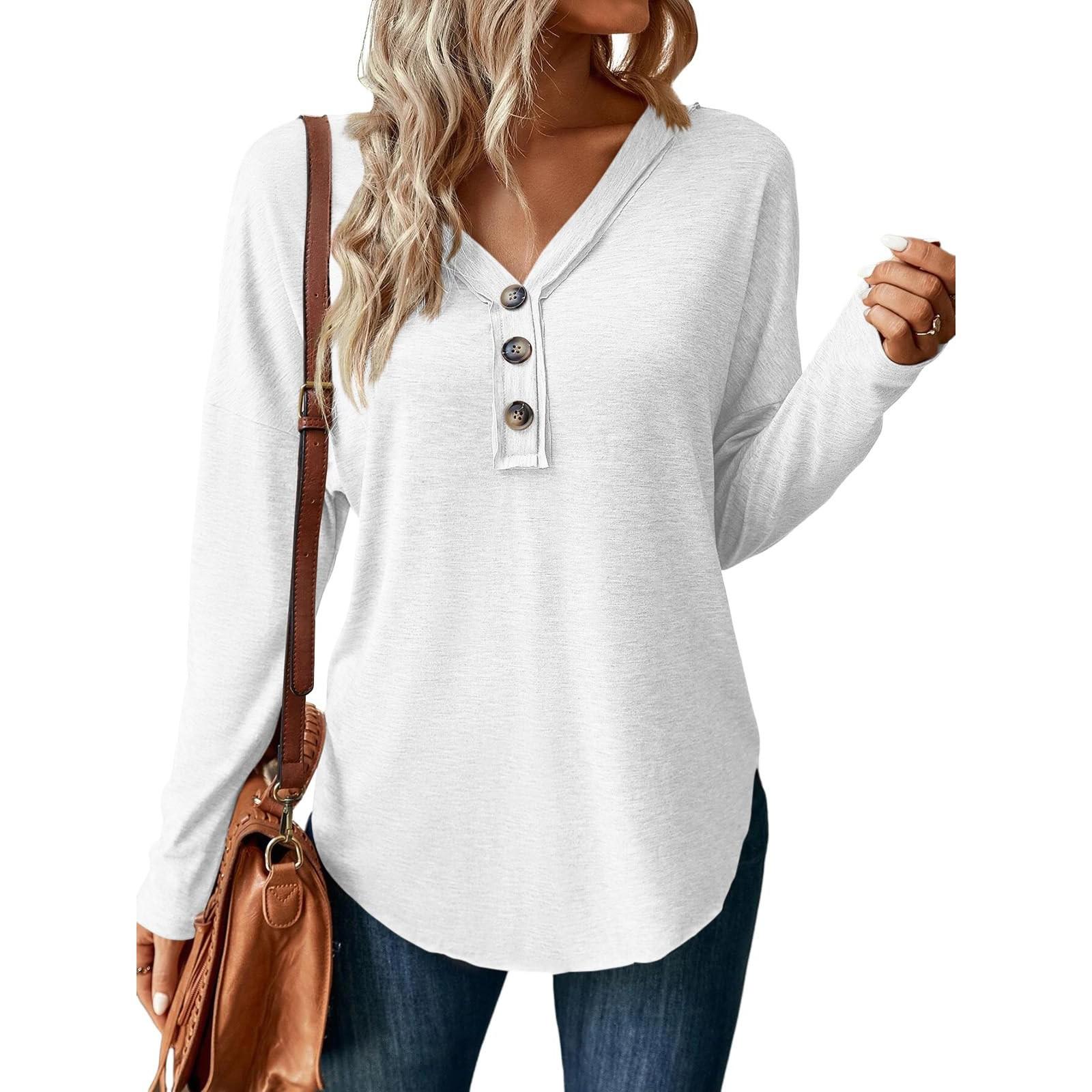 

Женский повседневный пуловер с V-образным вырезом на пуговицах, однотонный топ XL белый