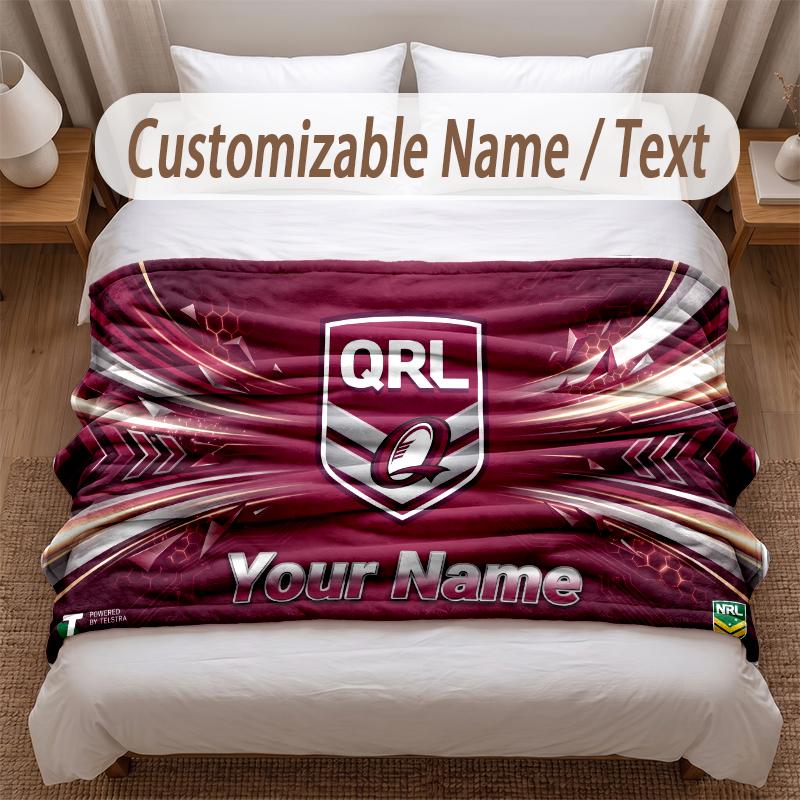 Queensland Maroons Printed Flannel Blanket Custom Name Text Soft Warm Throw For Bedroom Holiday Gift