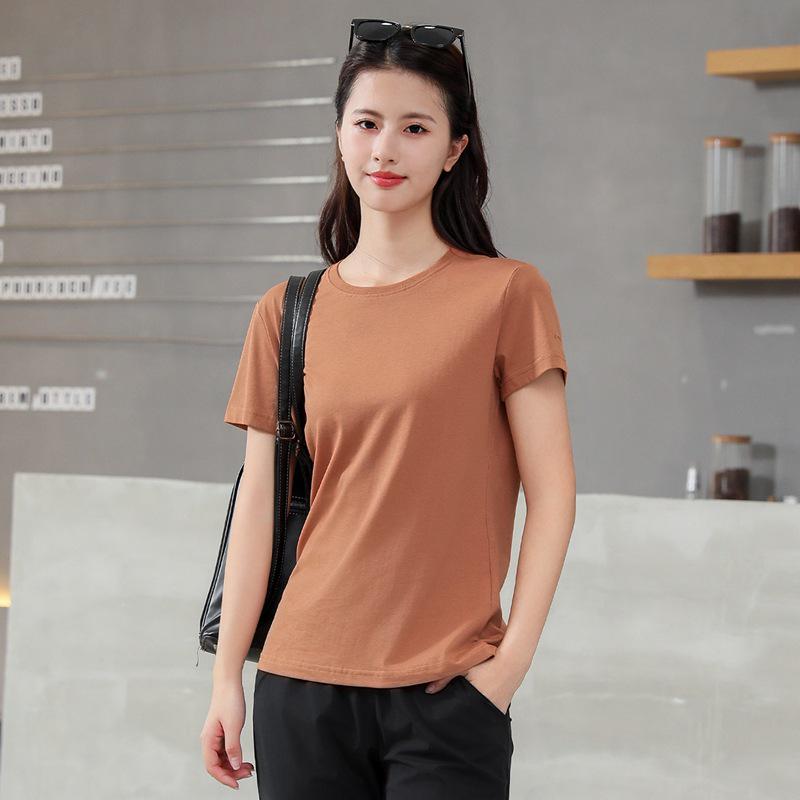Spring-Summer Women's Casual Crew Neck Short Sleeve Solid Color Loose T-Shirt