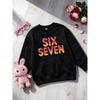 Birthday Kids Sweatshirt Over 4Y Unisex Boys Girls SIX SEVEN Ice Cream Waffle Sprinkles Graphic Gray Crewneck Soft Fleece Pullover For 4-12 Children