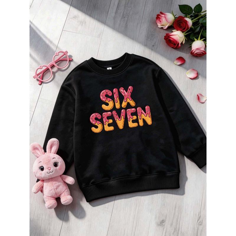 Birthday Kids Sweatshirt Over 4Y Unisex Boys Girls SIX SEVEN Ice Cream Waffle Sprinkles Graphic Gray Crewneck Soft Fleece Pullover For 4-12 Children