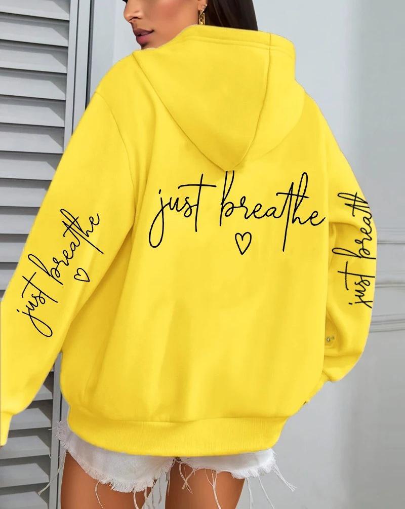 Just Breathe Love Women's Casual Fleece Hoodie with Pockets