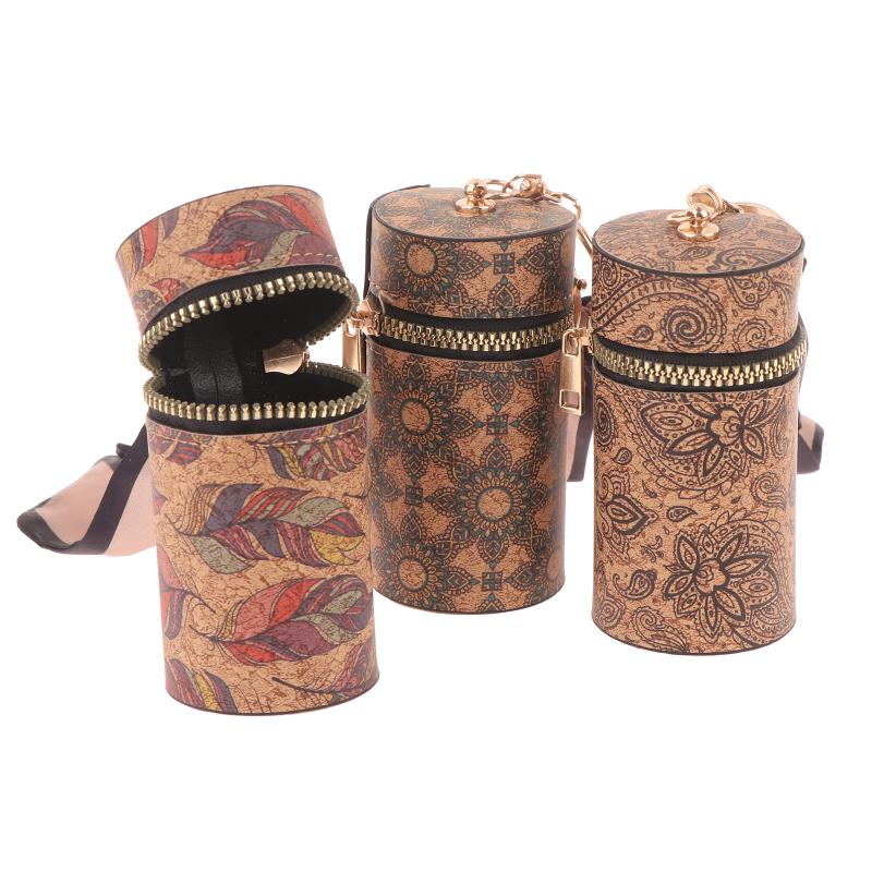 Vintage Style Cylinder Coin Purse with Zipper and Keychain for Efficient Storage