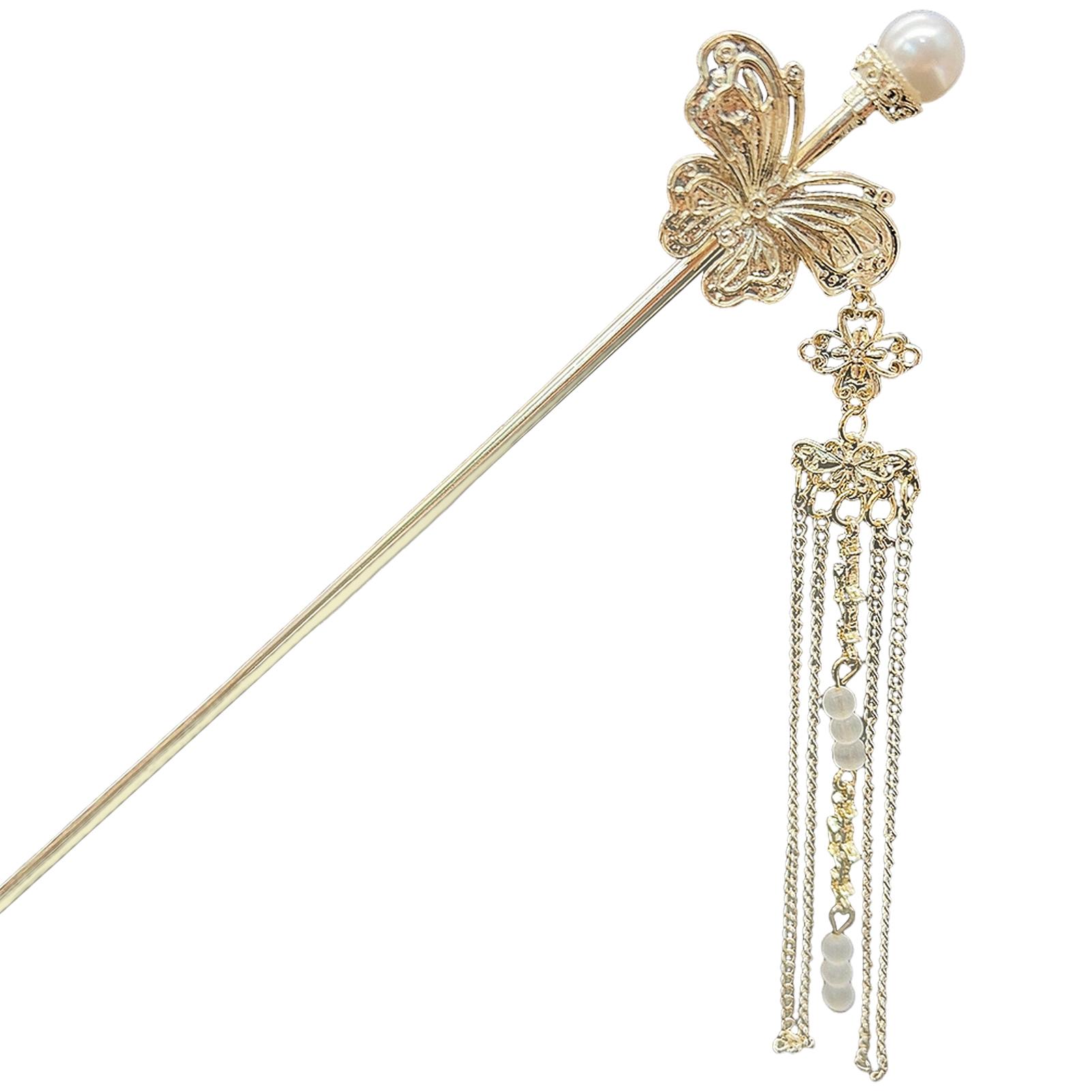 

Шпилька для волосся в неокитайському стилі для жінок, елегантна шпилька-паличка для волосся з китицями-метеликами, вінтажна металева шпилька з ефектом релюстру, аксесуари для волосся до сукні