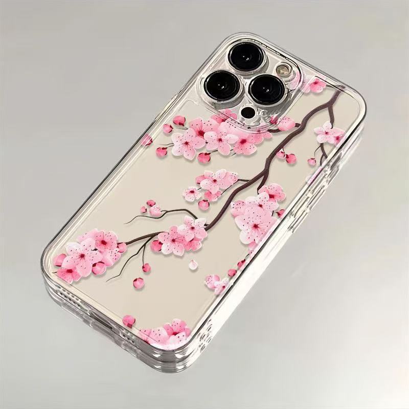 Pink Cherry Blossom Transparent Soft Anti Drop Phone Case For Apple Iphone