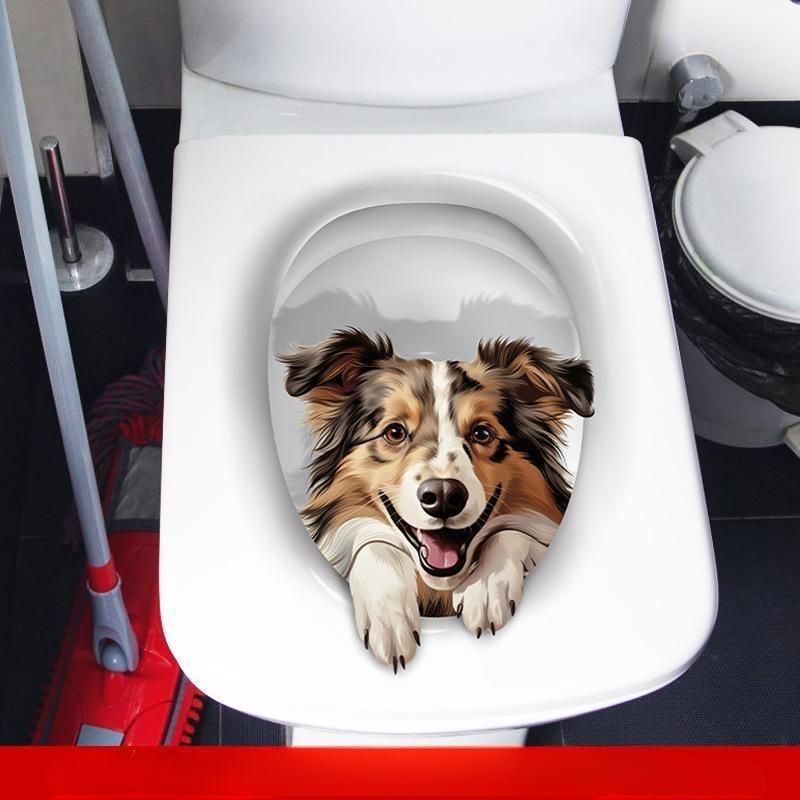 Autocollant de toilette 3D créatif et réaliste avec vision de chat mignon, décoration de couvercle de toilette en PVC auto-adhésif et imperméable