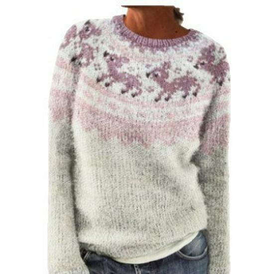 Europäischer & Amerikanischer Damen Lockerer Farbblock Rundhals Mode Pullover