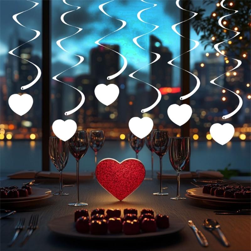 30pcs White Heart Spirals Streamers Set Hanging Decoration For Wedding Birthdays And Festival Celebration House Decors