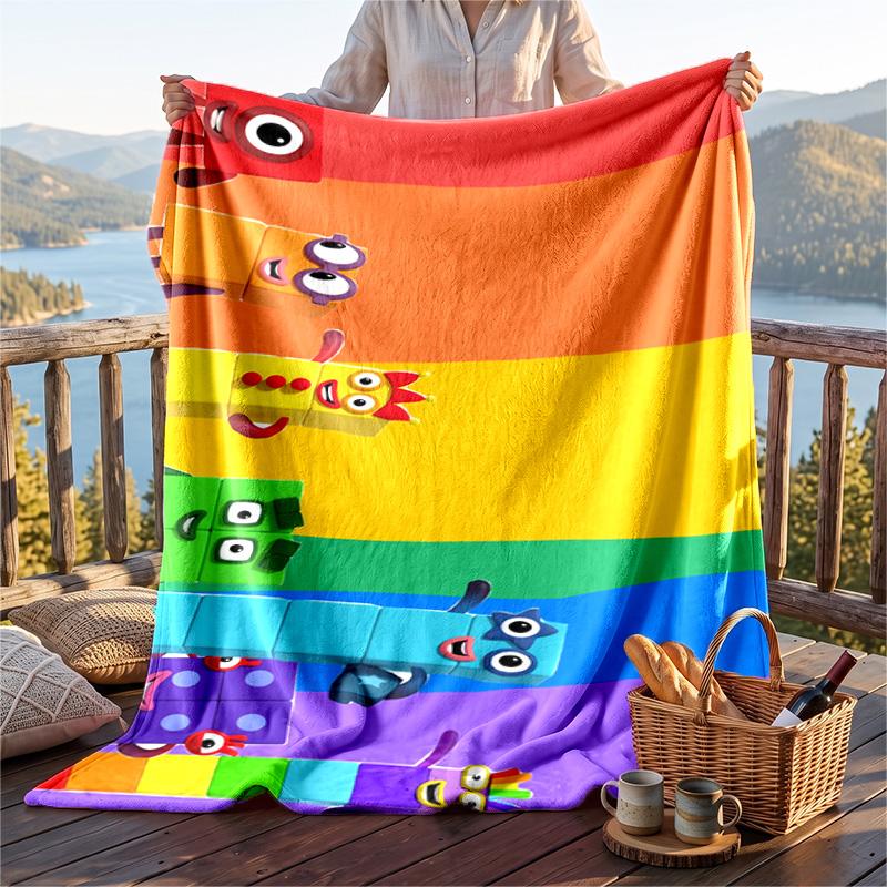 Warm Flannel Blanket Numberblocks Pattern, Lightweight Comfortable Throw Blanket for Bed Sofa Use
