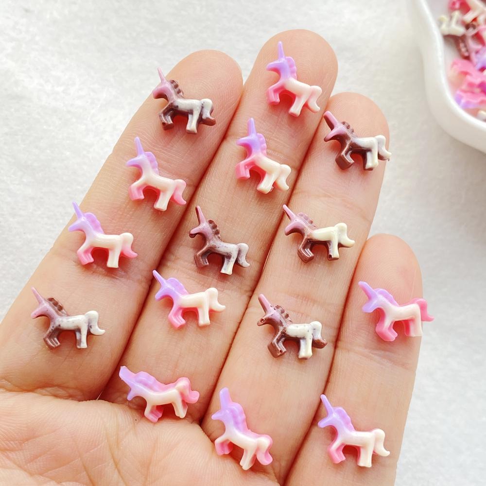 50Pcs Cute Mini Cartoon Unicorn Series Flat Back Rhinestone Bead Scrapbook DIY Manicures Appliques Accessories Crafts