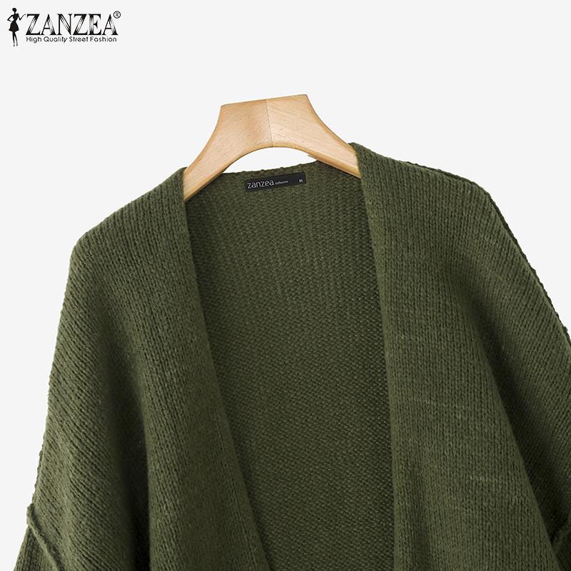ZANZEA Winter Autumn Women Long Sleeve Open Front Casual Loose Knitted Sweaters Cardigan