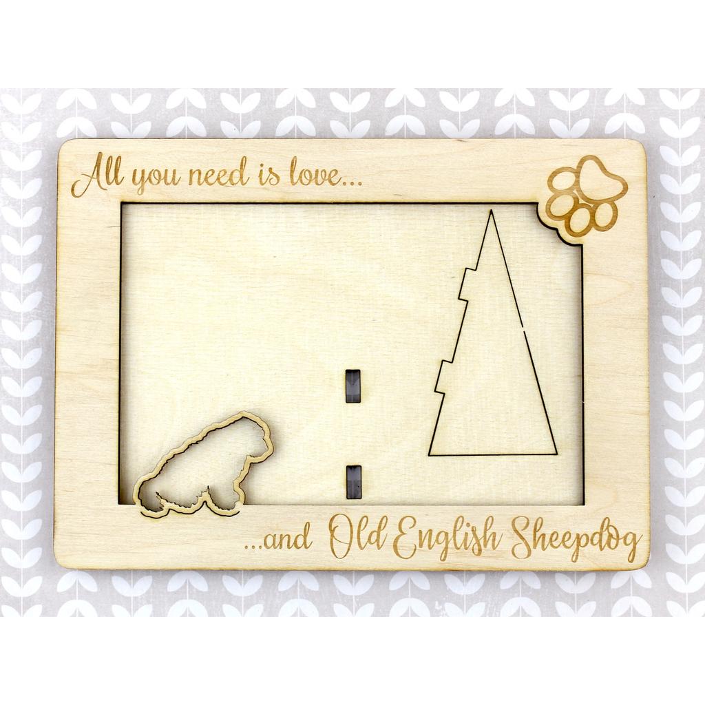 Old English Sheepdog – Photo frame, engraved wooden frame | Art-Dog