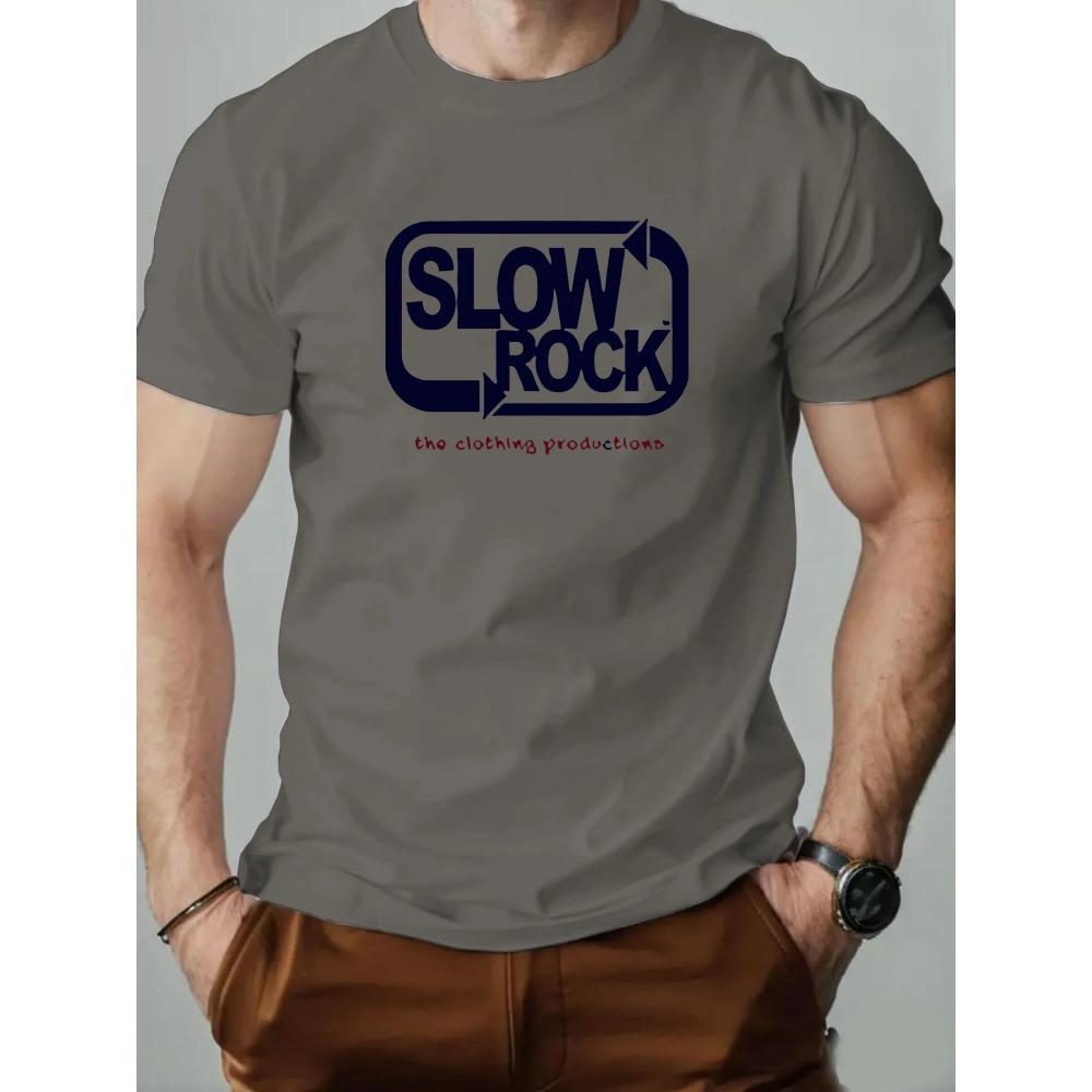 Men's T Shirt Slowrockk Pattern Printed Summer Fashion Leisure Breathable Men Round Neck T-shirt High Quality Men's Clothing