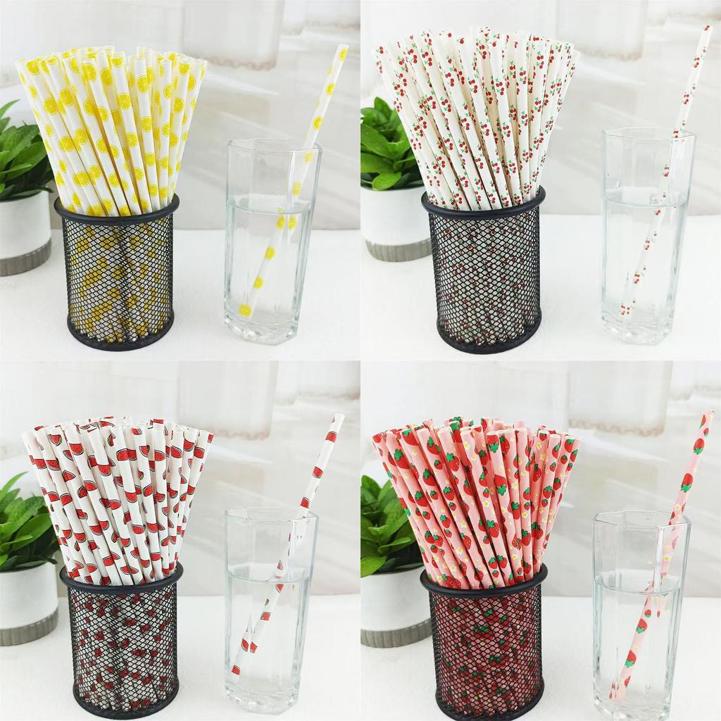 Degradable Paper Straws With Fruit Design For Summer Parties And Beverage Accessories