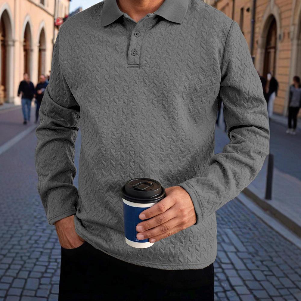 Spring/Autumn 2025 Men's Fashion Casual Long-sleeved T-shirt with Loose Threaded Collar Men's Casual Sports Polo Shirt