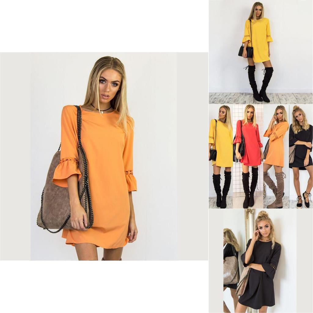 Stylish Autumn Candy Color Lace Stitching Dress With Casual Mid Sleeve Design