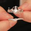 Stainless Steel 2PCS Crystal Crown Adjustable Ring Irregular Geometry Vintage Rings Set for Women Girls New Fashion Jewelry Gift