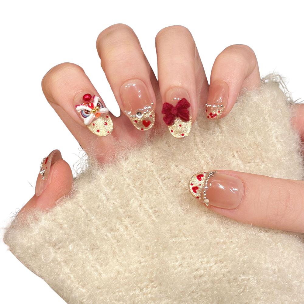 10Pcs Waking Lion Girl Press On Nails New Year's Artificial Nails Finger Manicure  for Women & Girls