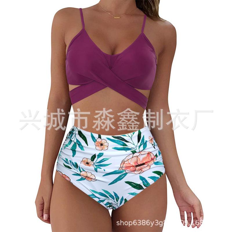 Explosive Leopard Print Cross High Waist Split Bikini, Sexy BIKINI Swimsuit for Women, Direct Supply