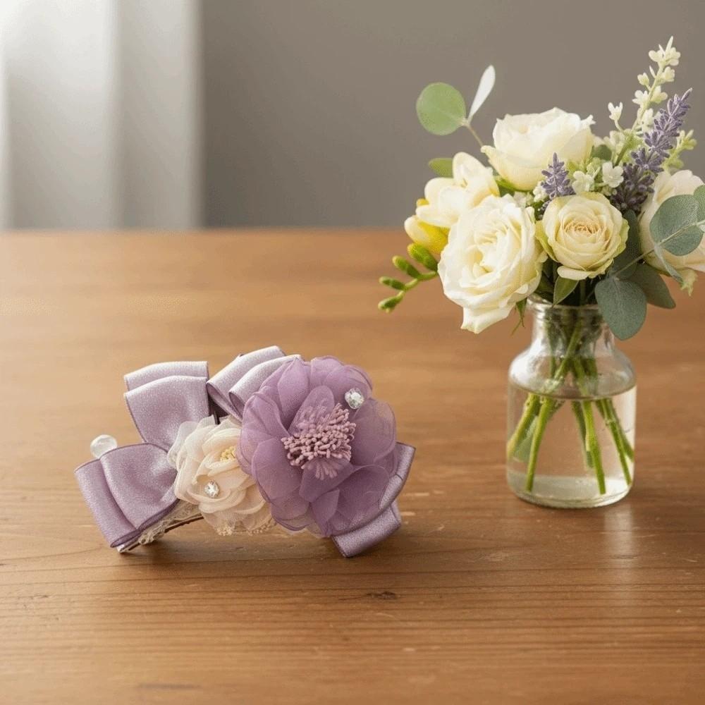 Elegant Flower Banana Clip Resin Women Ponytail Holder Shark Clip Purple Mesh Vertical Clip Party
