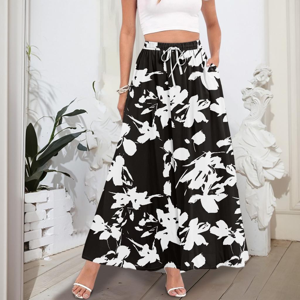 Women's Flowy Flared Ruffle Hem A Line Maxi Skirts Elastic Waist Elegant Tiered Layer Boho Long Skirts